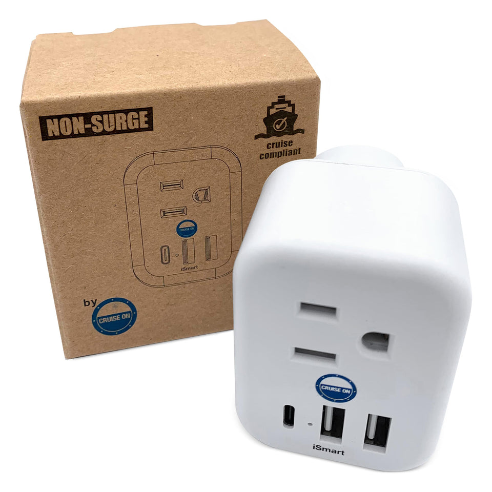 Cruise On cruise-approved power strip, compact size for cabin packing.