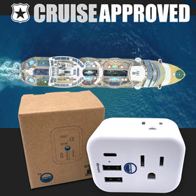 Cruise On power strip with six outlets and USB ports for multi-device charging.