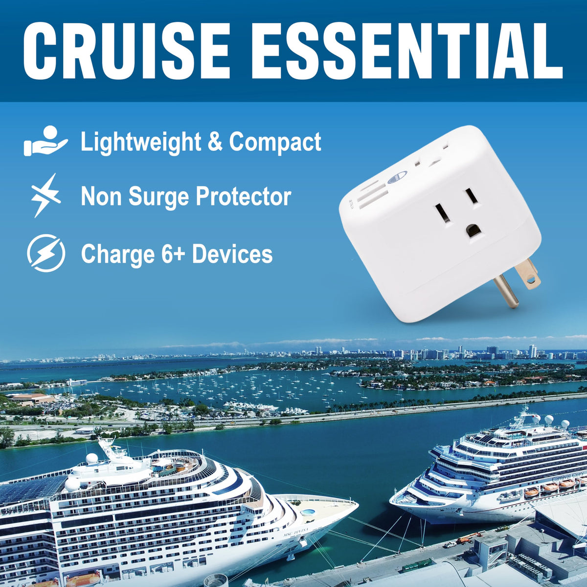 Cruise On non-surge power strip with USB for onboard charging