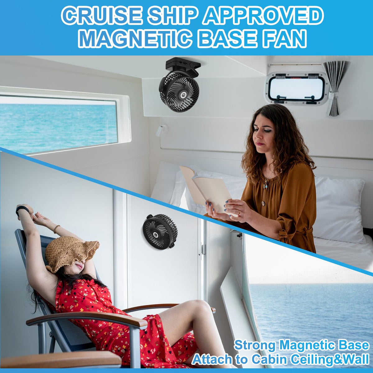 CruiSeaU three-speed control and 360-degree tilt head for directed breeze.