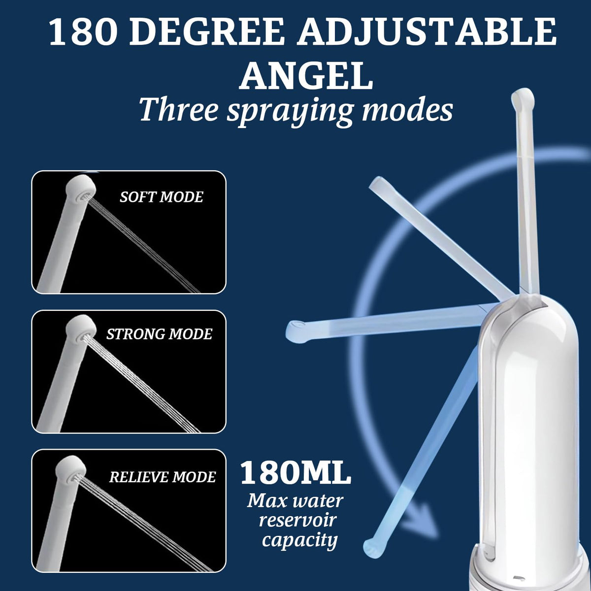 180-degree foldable nozzle demonstrates adjustable spray angles for versatility.