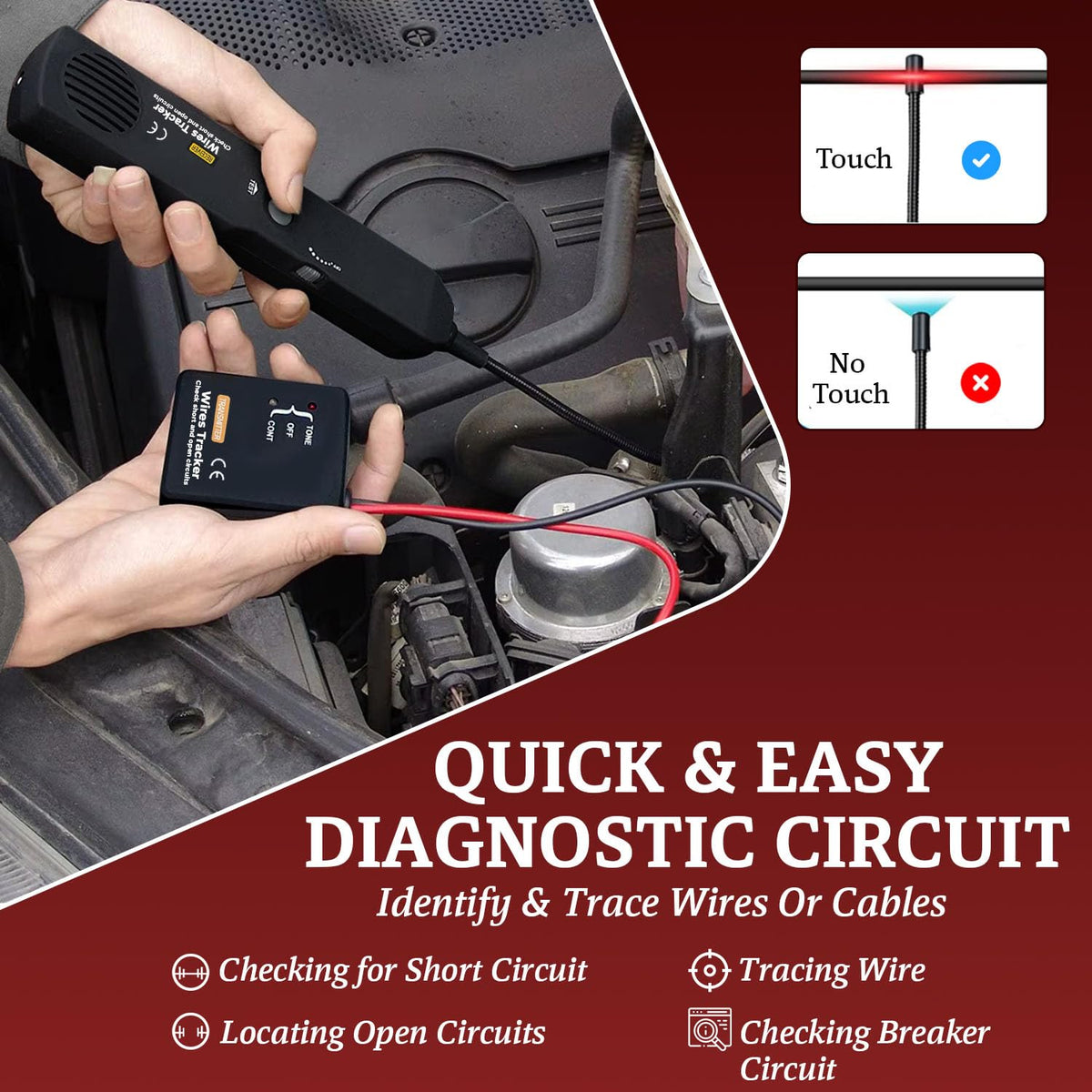 CrysGuard receiver probe follows wire routes behind panels for fast diagnostics.