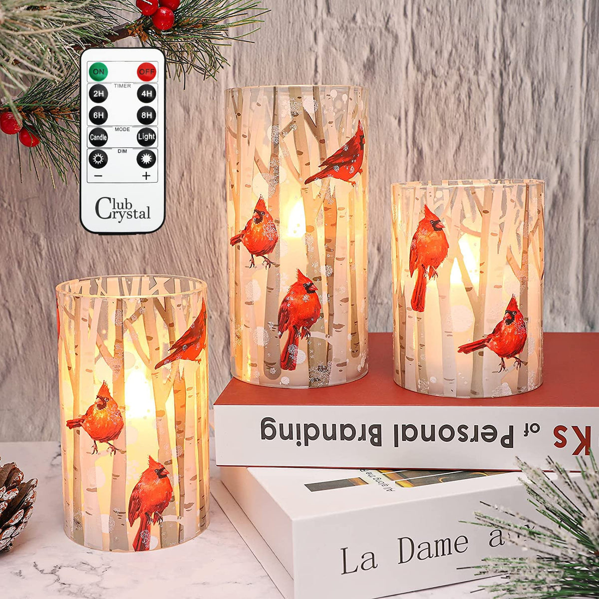 Crystal Club real-wax flames create a lifelike glow without open flame risks.