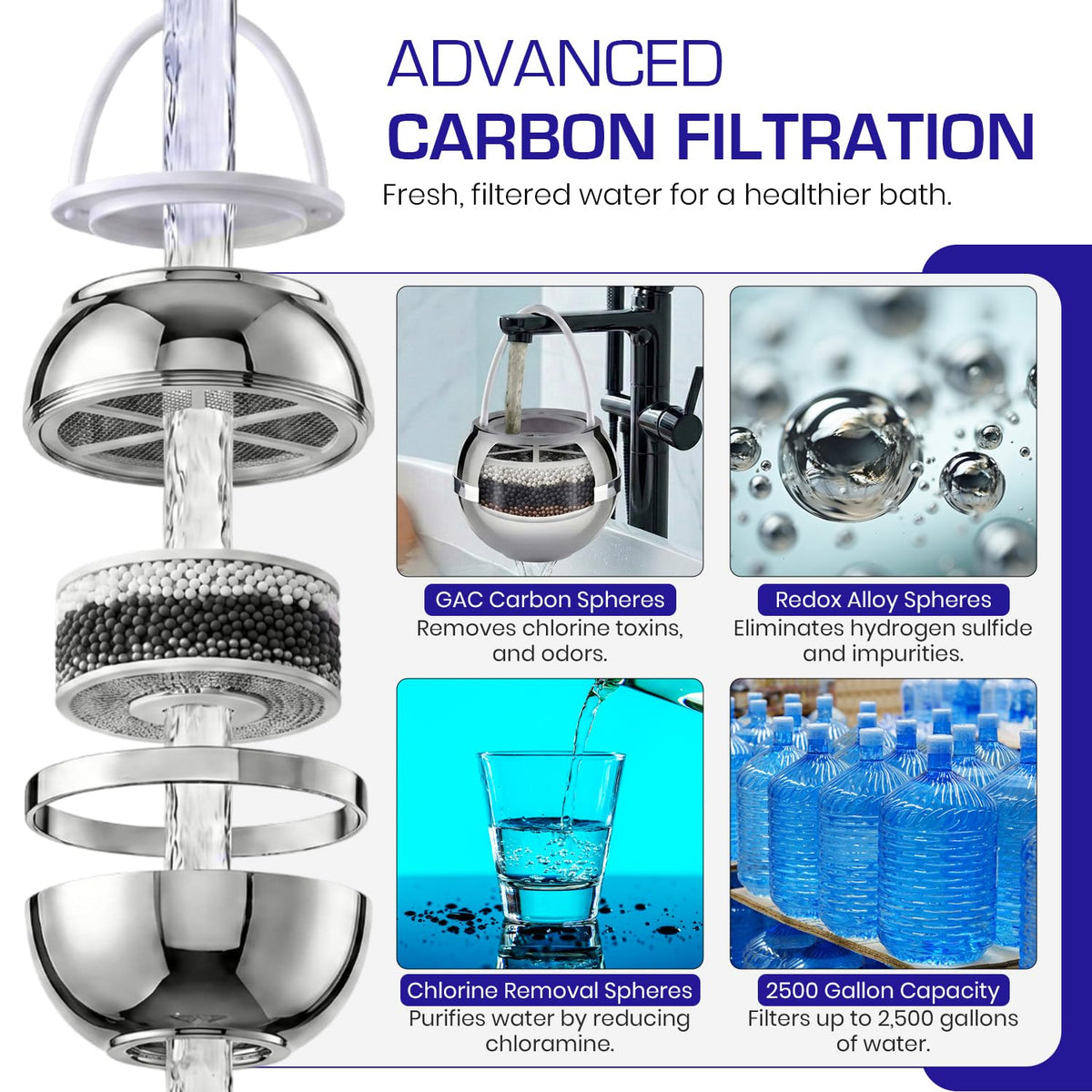 Crystal Quest bath filter chrome removes impurities for clearer bath water