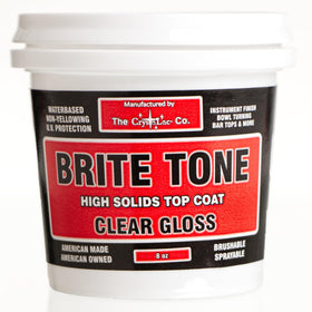 CrystaLac Brite Tone bottle showing crystal-clear gloss finish for instruments