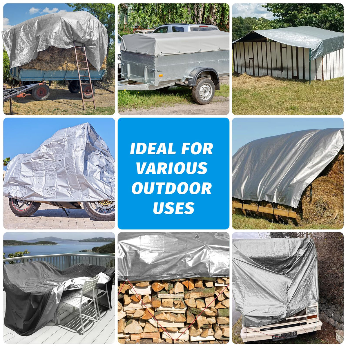 CSCRI tarp silver side reflects heat for summer comfort.