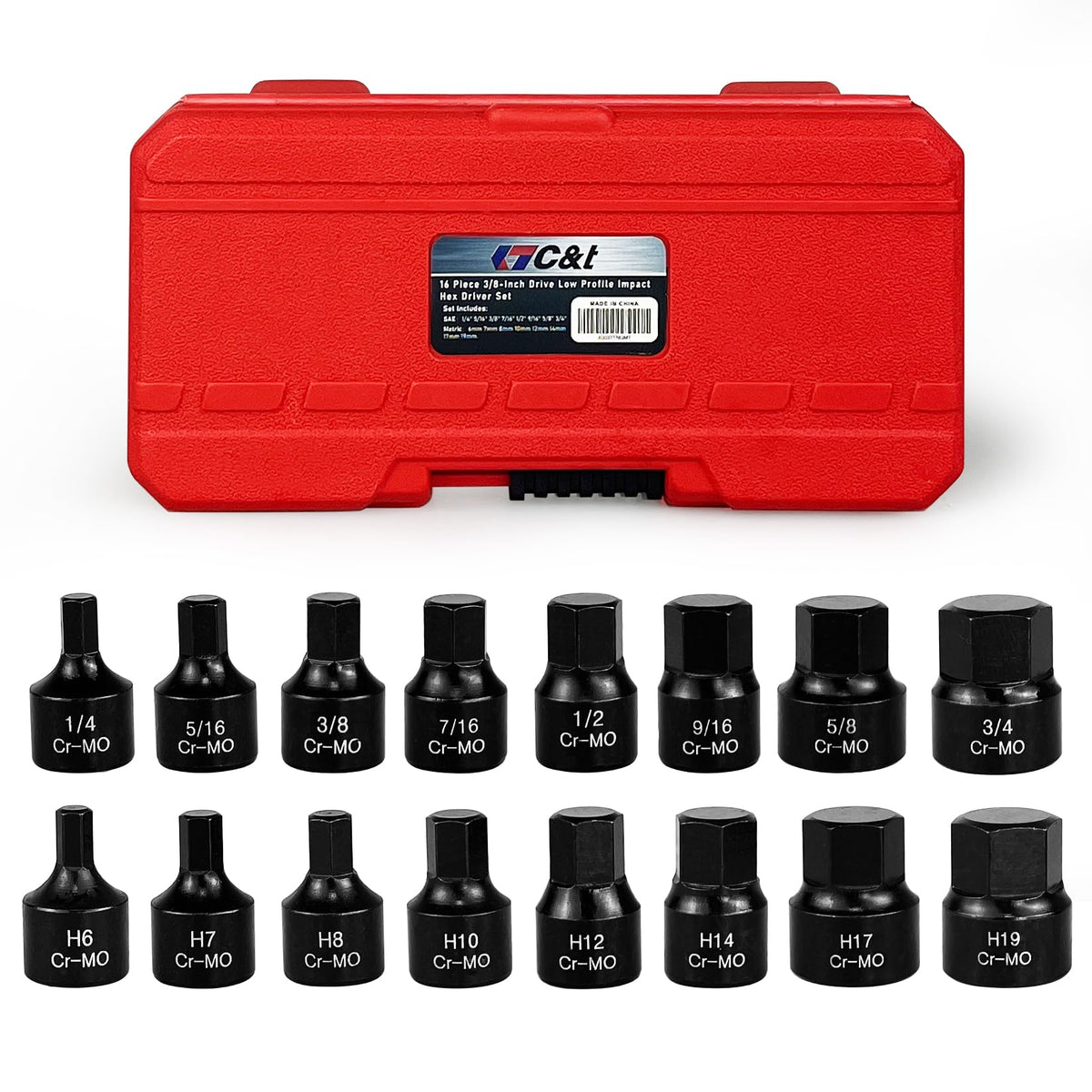 C&T 16-piece low-profile hex driver set in a heavy-duty case for versatile repairs.