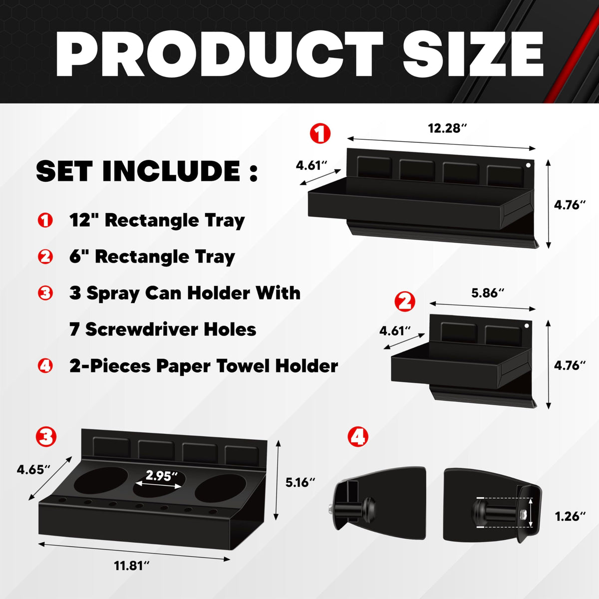 CT 4-piece magnetic toolbox tray 12-inch mounted for larger tool access.