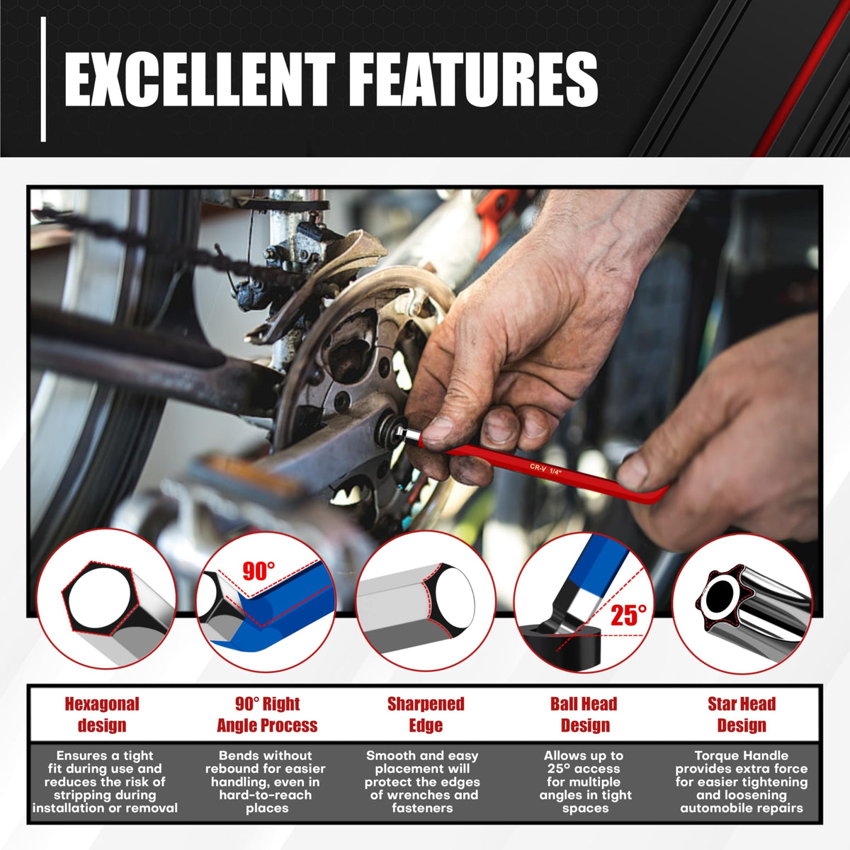 C&T laser-engraved dimensions enable fast, accurate wrench selection.