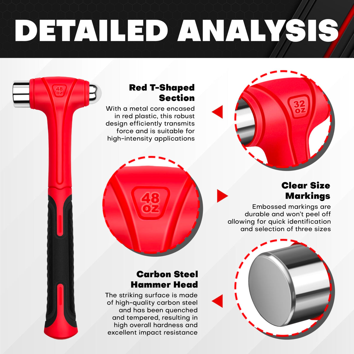 CT ball peen hammer fiberglass handle with vibration dampening.