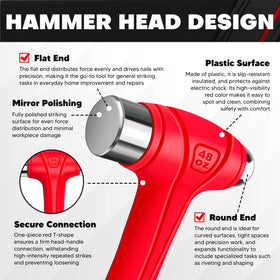 CT ball peen hammer non-slip textured grip for better control.
