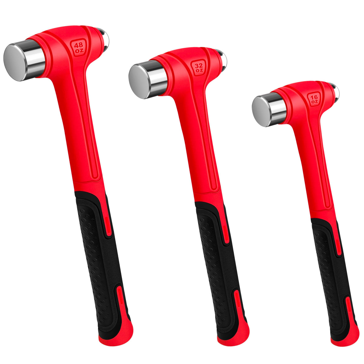 CT ball peen hammer set with three sizes for metalworking.