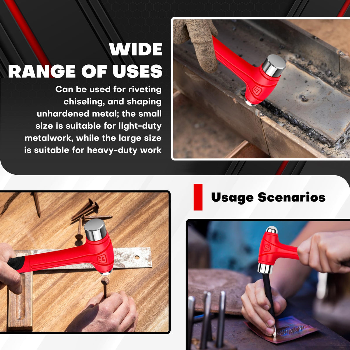 CT ball peen hammer versatile tool for shaping and straightening metal.