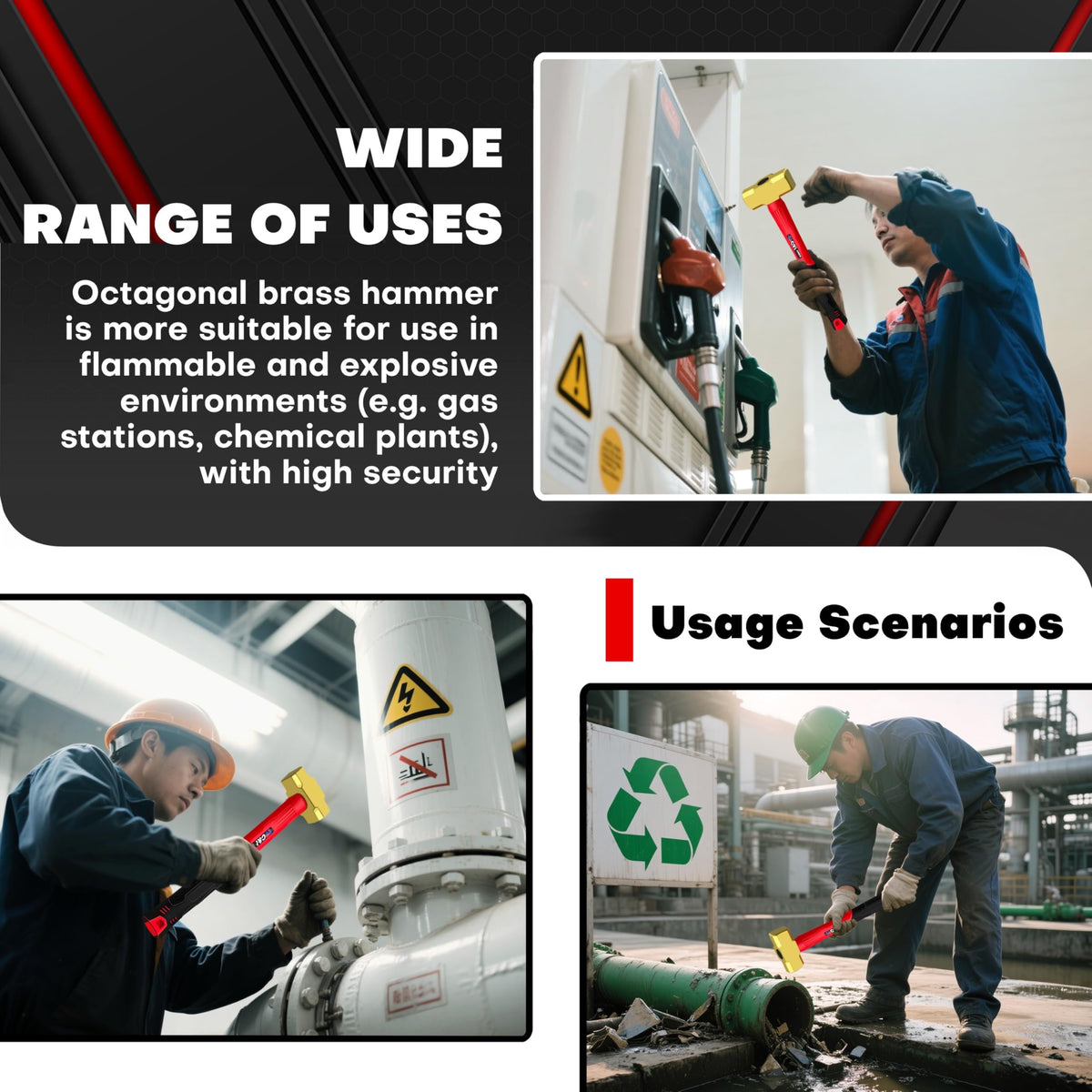 C&amp;T 2lb brass sledge hammer in various use scenarios