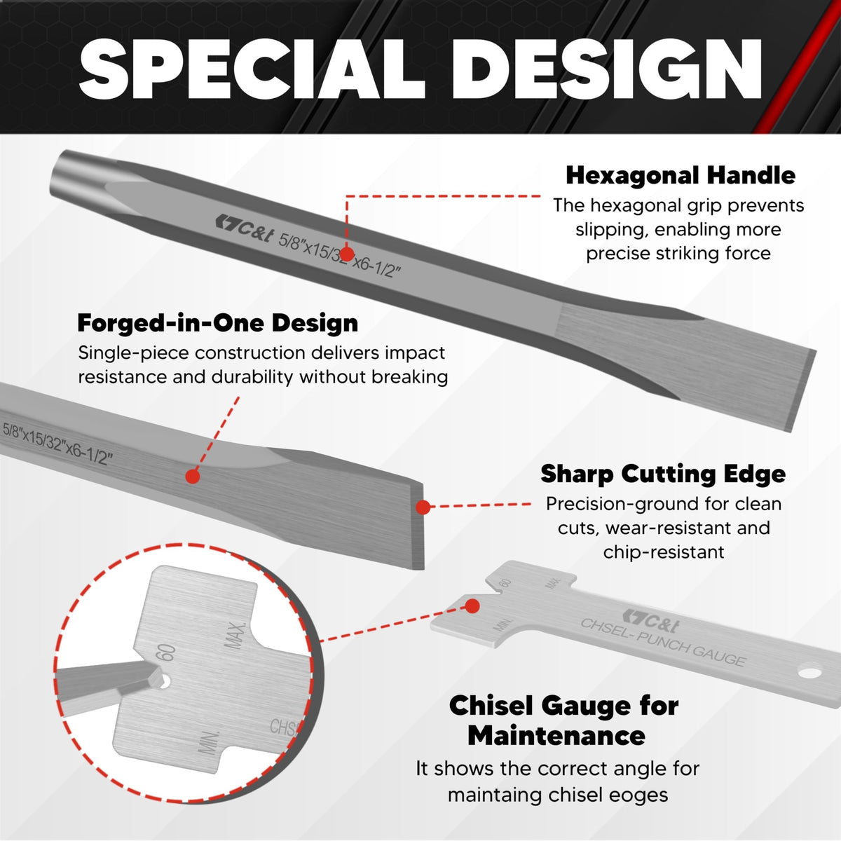 C&T center punch guides accurate starting marks on metal and wood.