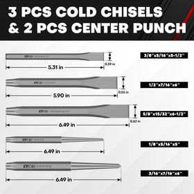 C&T labeled punches and chisels for quick identification.