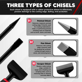 C&T masonry chisel with non-slip rubber handle for a secure grip.
