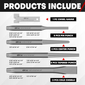 C&T taper punch assortment in multiple sizes for precise hole initiation.