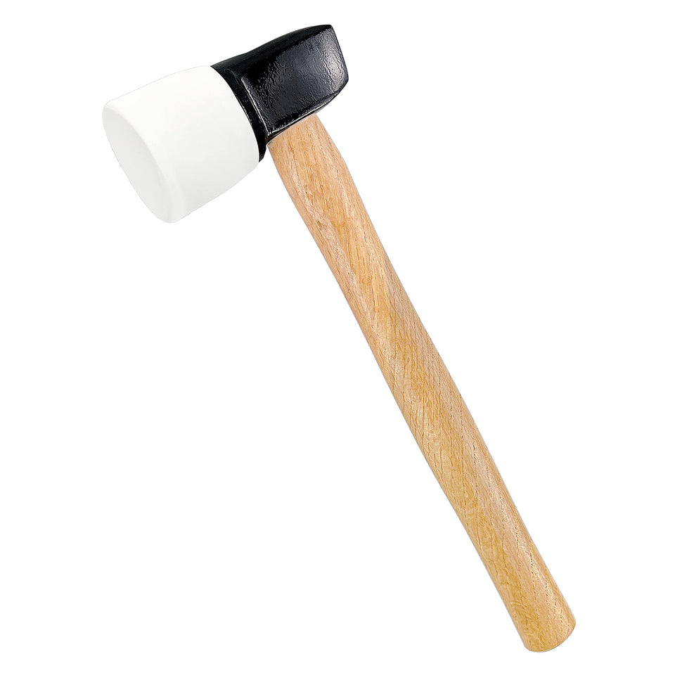 C&T white rubber mallet with replaceable head protects hardwood floors during installation.