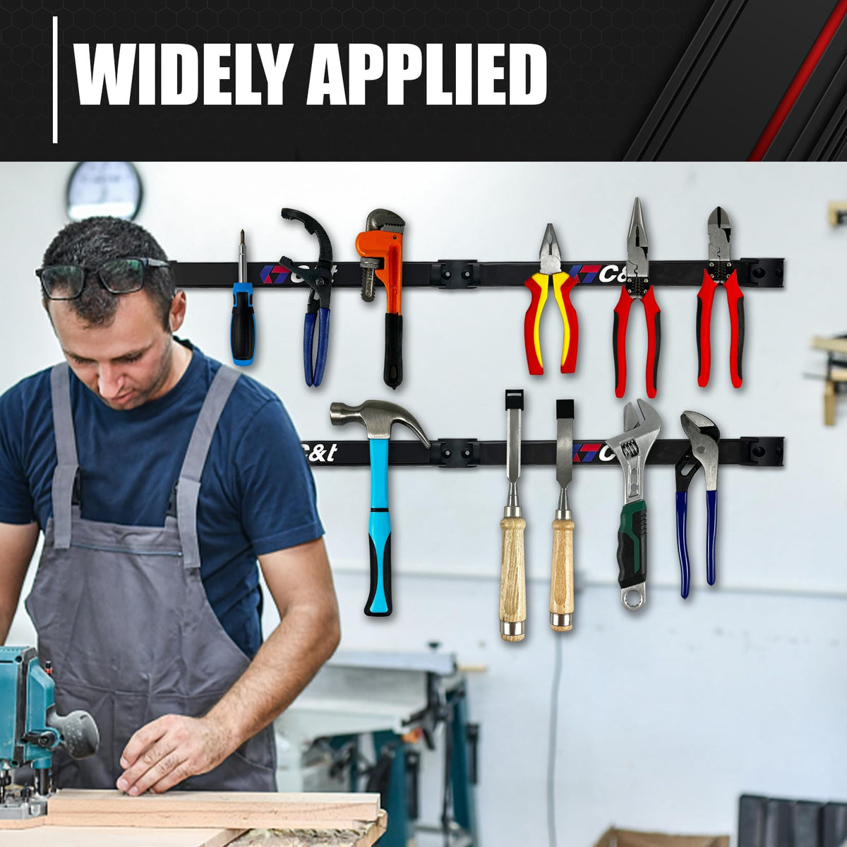 CT workbench magnetic strip streamlining tools for fast project turnover.