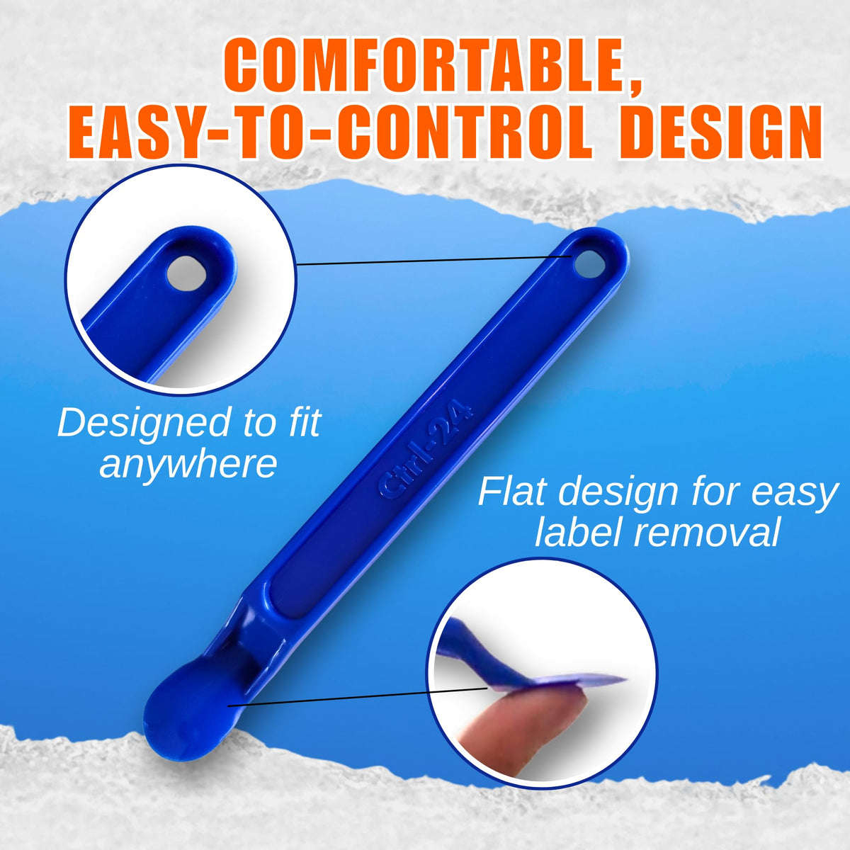 Ctrl-24 Sticker Remover Tool with non-slip handle for enhanced control