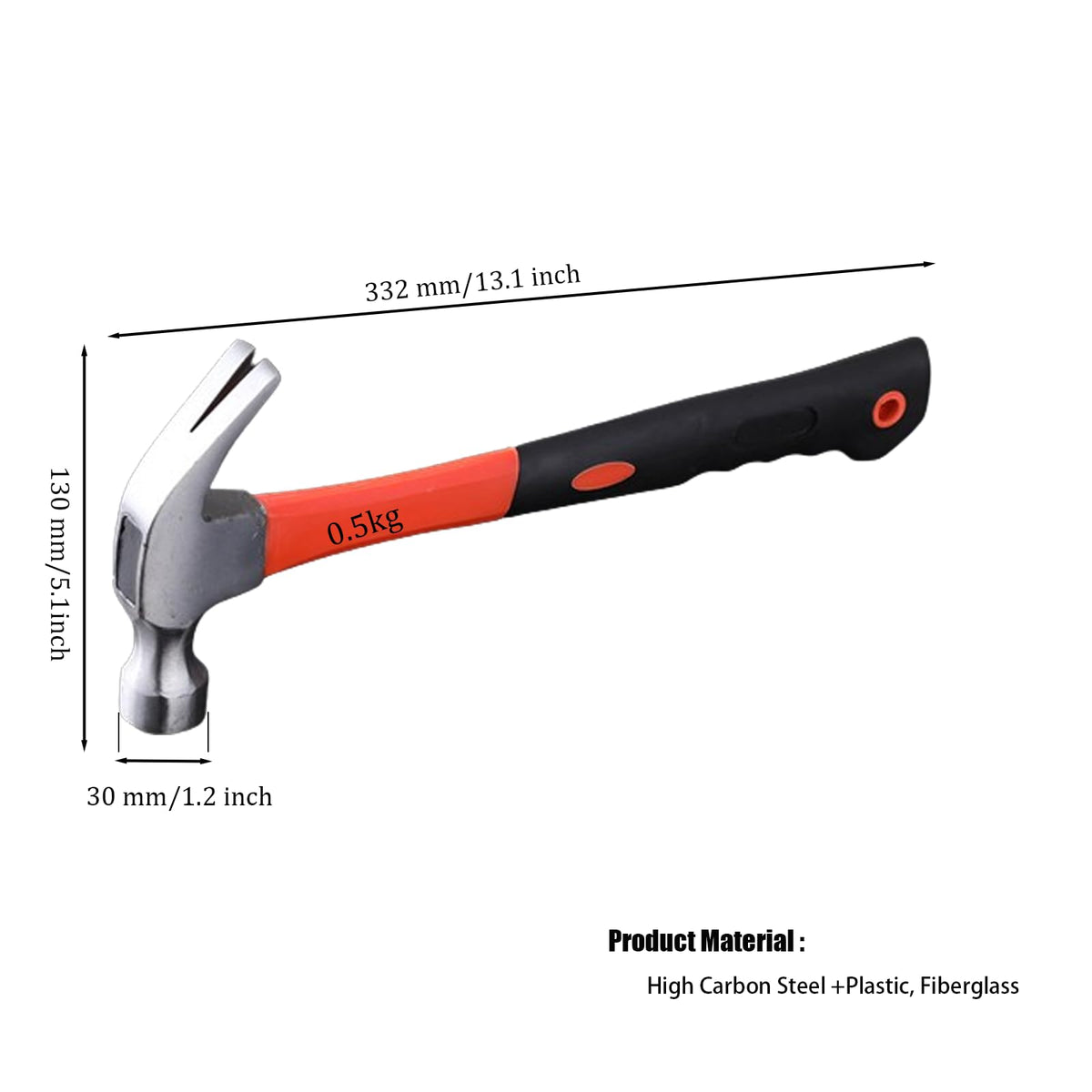 CTrowelpro 16oz claw hammer side view showing fiberglass handle