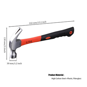 CTrowelpro 16oz claw hammer side view showing fiberglass handle