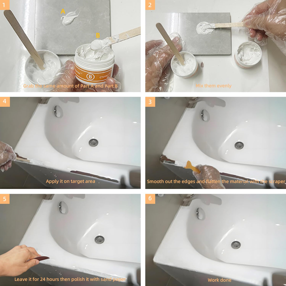 CTUYSY porcelain sink repair white restores holes and scratches neatly.