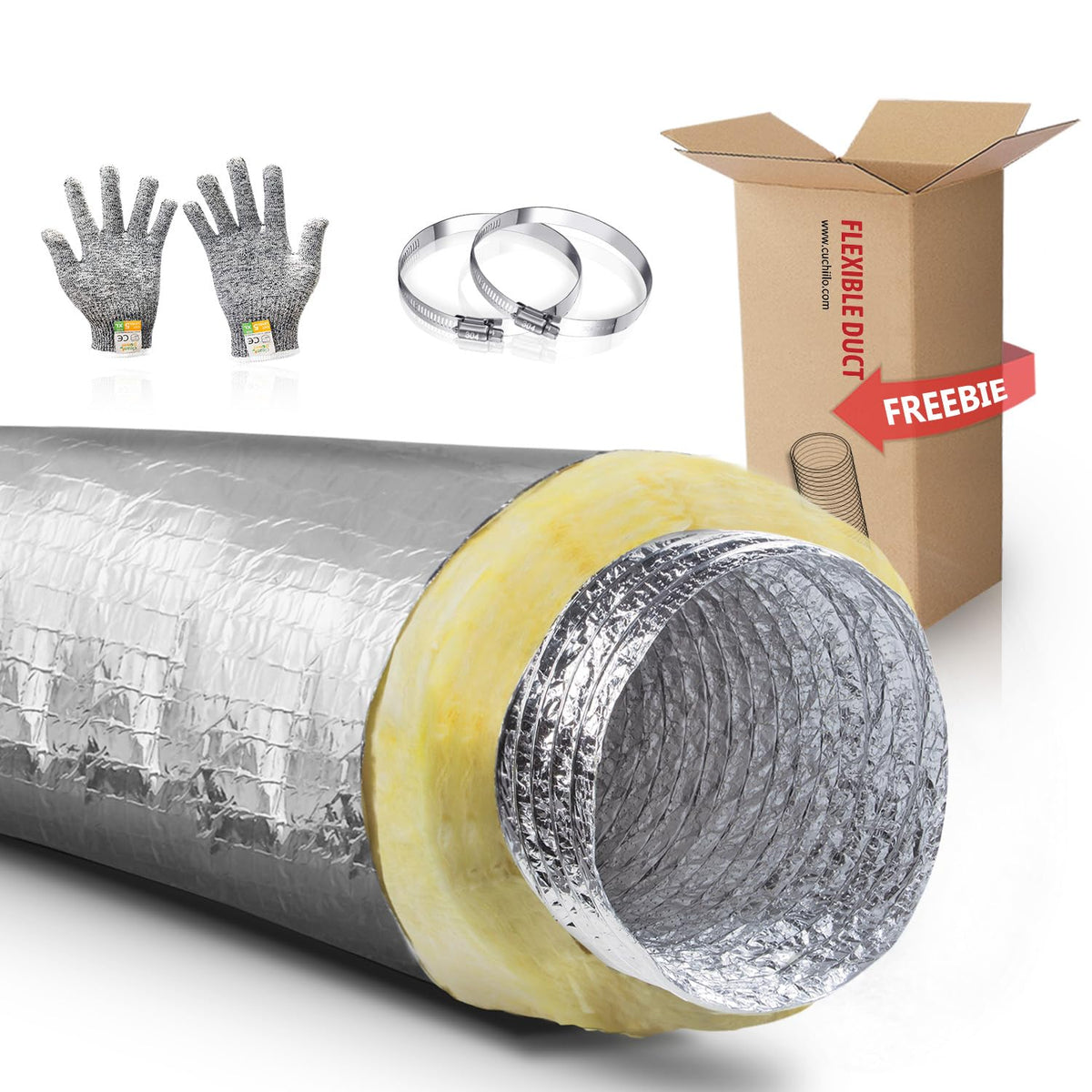 Cuchiilo four-inch insulated flexible duct exterior with durable, high-temperature performance for steady airflow.