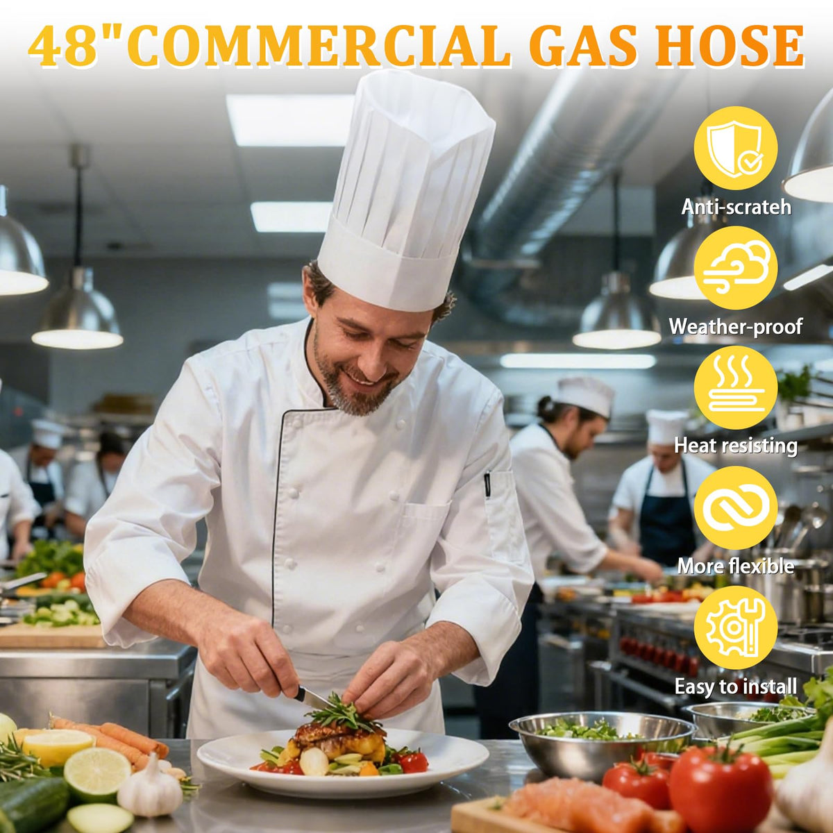 Cudnt 1675KIT48 application in busy kitchens supports versatile gas line installations.