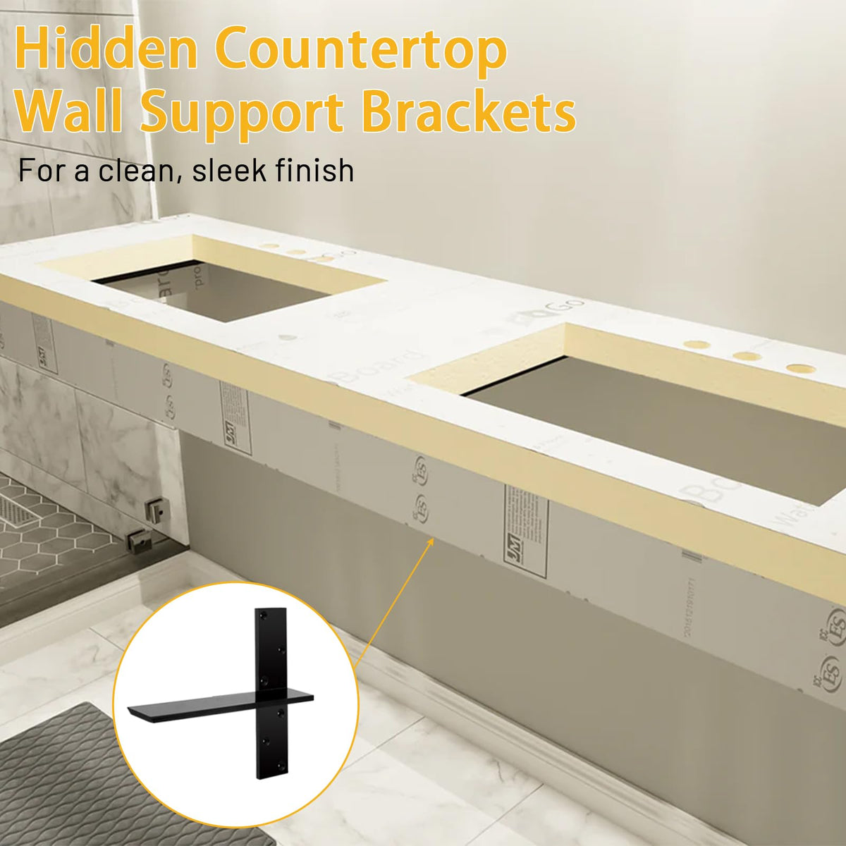Cuguords bracket system for vanity, granite countertop, and shower bench support