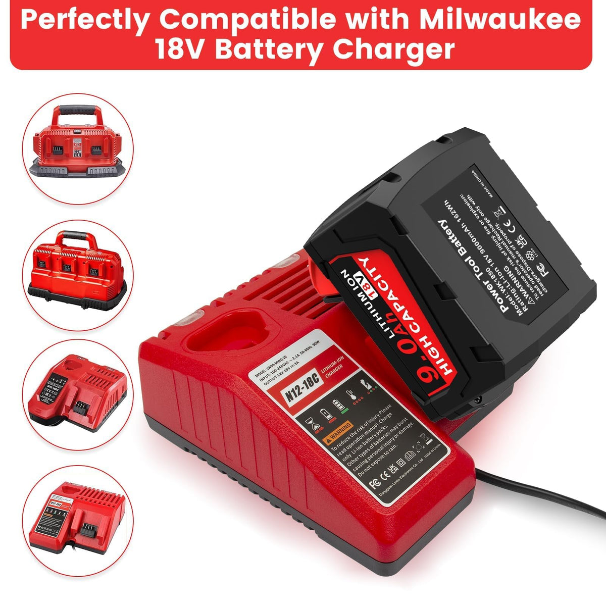 Cukect 18V battery compatible with MK18 charger 48-59-1812 and 48-59-1804