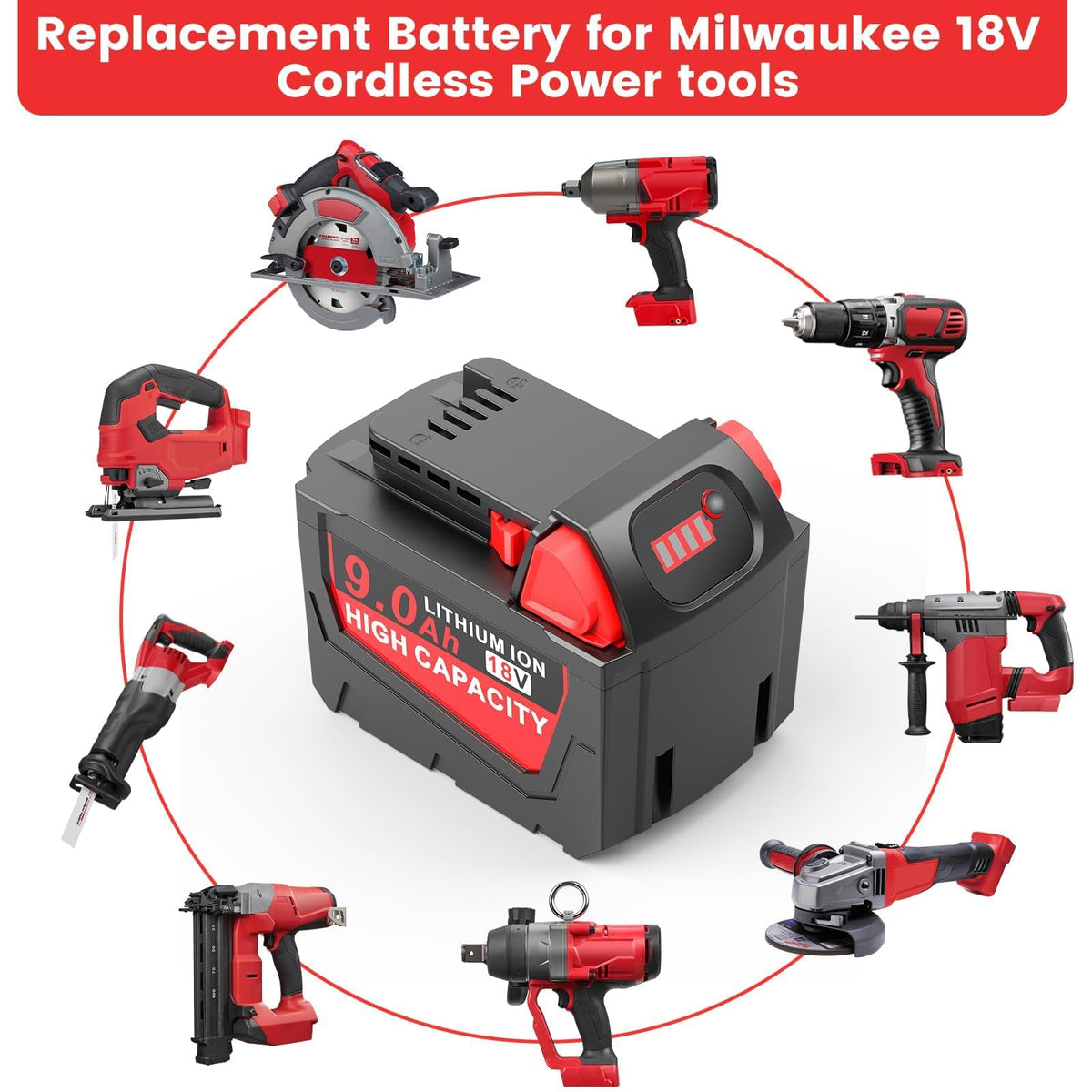 Cukect 9.0Ah 18V battery with LED indicator to monitor charge