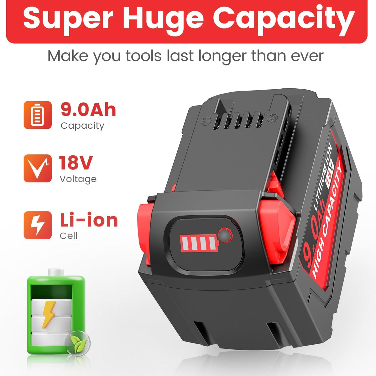 Cukect Milwaukee Mk18 battery compatible with 48-11-1850 for easy replacement