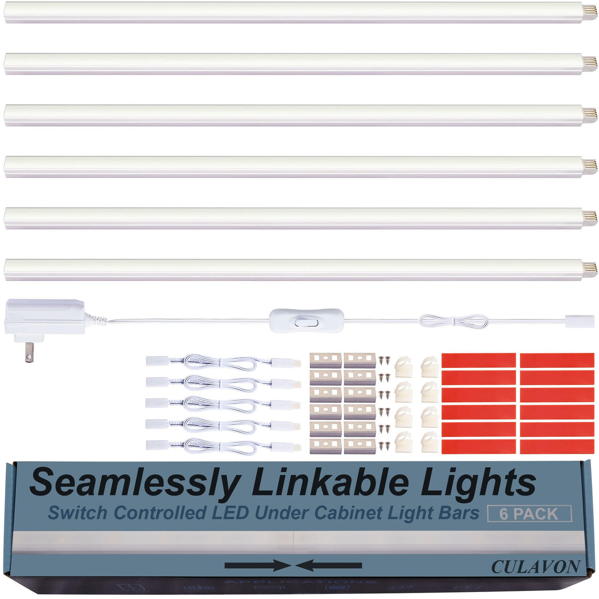 CULAVON under-cabinet lights with six bars designed for kitchens and closets