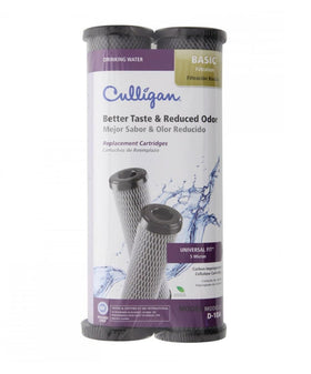 Culligan D-10 carbon-impregnated cellulose cartridges reduce chlorine taste for clean drinking water.