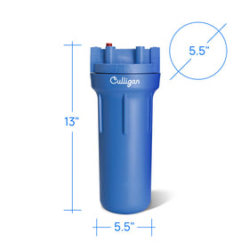 Culligan HF-150A opaque housing outdoors highlighting UV-resistant protection for outdoor use.