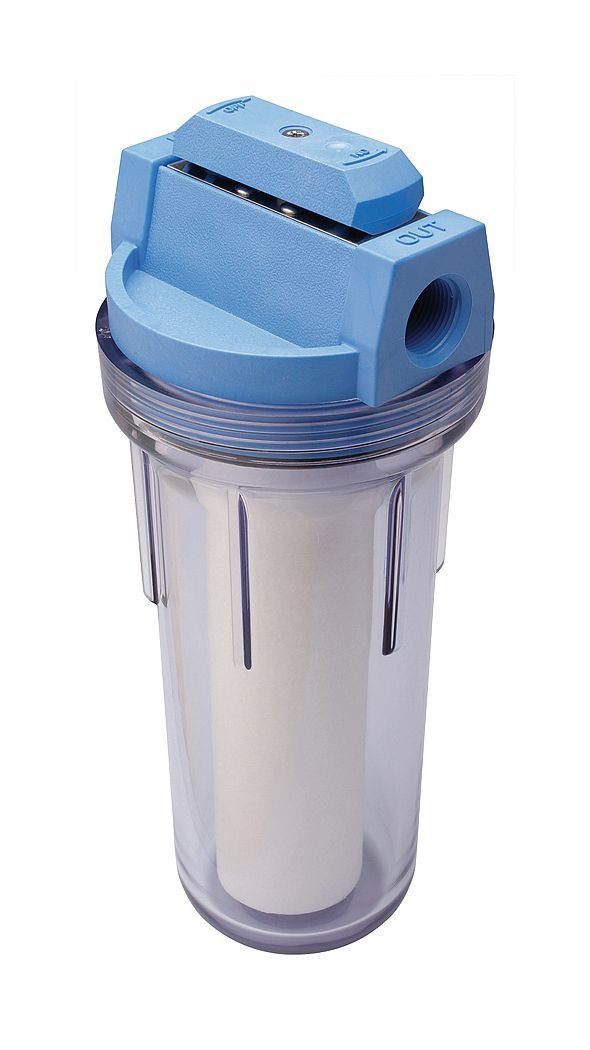 Culligan HF-360B clear housing in action, demonstrating sediment filtration for whole-house water.