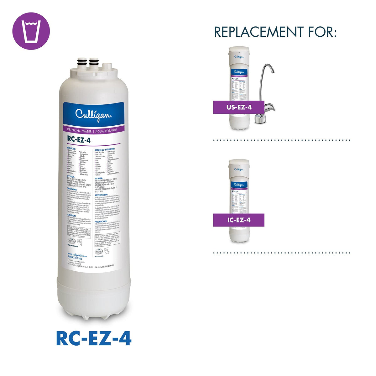 Culligan RC-EZ-4 filter used with fridge water and ice for less chlorine flavor.