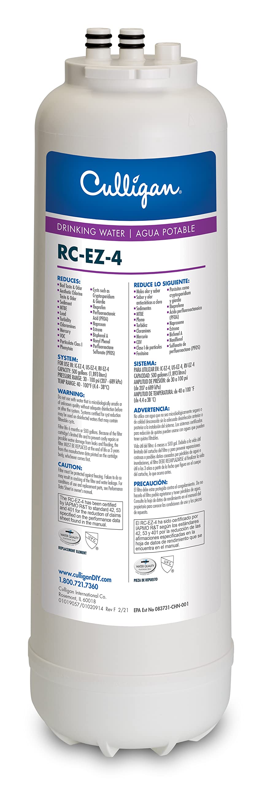 Culligan RC-EZ-4 filter under-sink installation improves water taste.