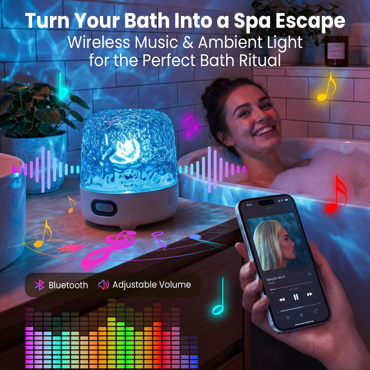 Curleis 16-color ambient option lets you customize bath mood.