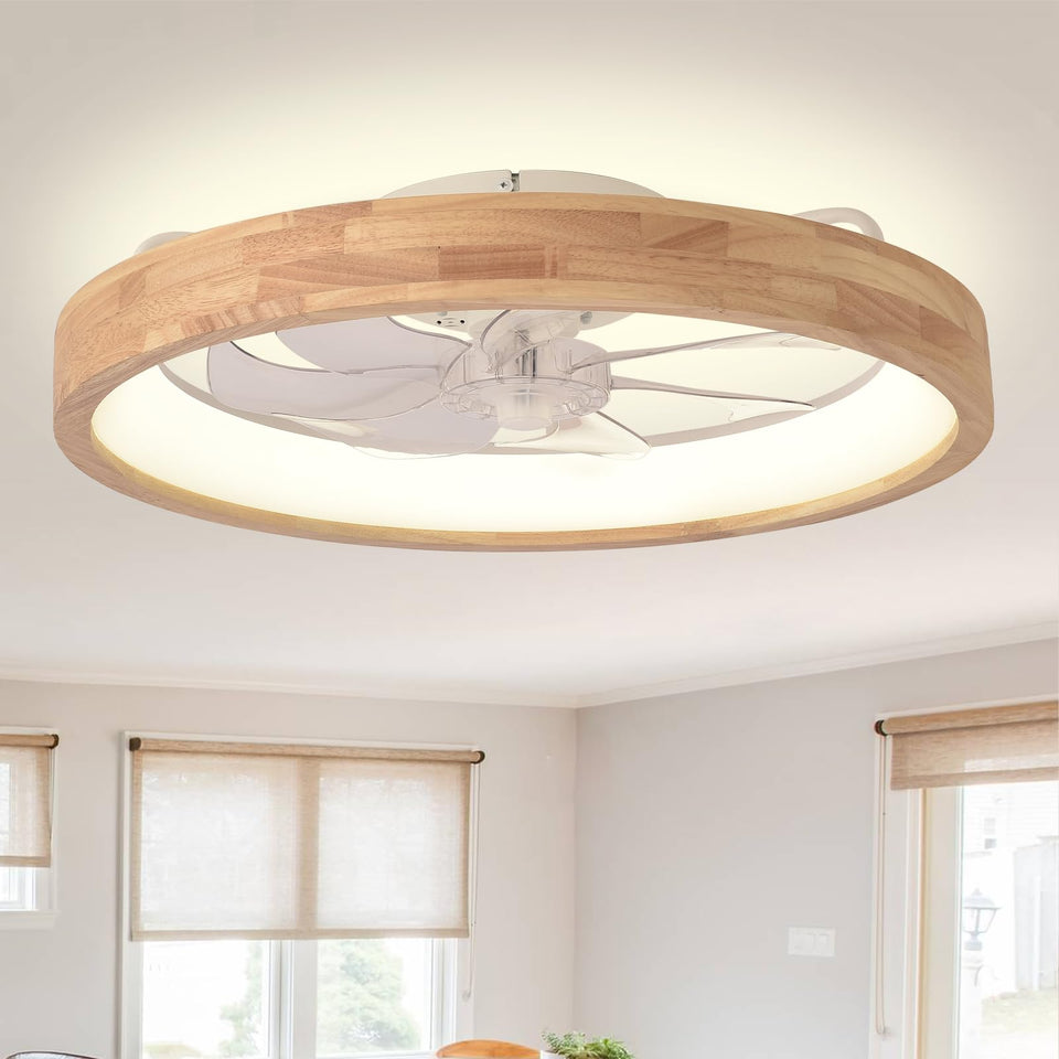 Curve Curio 24-inch ceiling fan light showing integrated dimmable LED illumination for varied moods