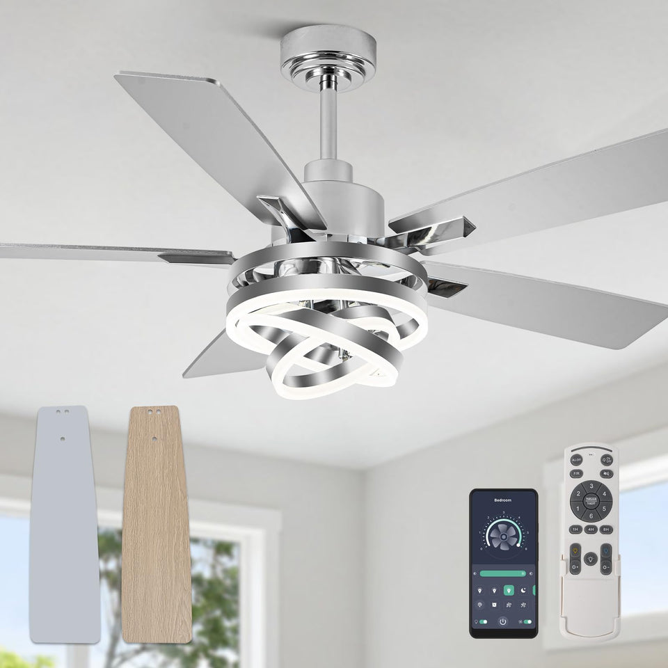 Curve Curio 52in fandelier blades show versatile dual-sided design for flexible room styling.
