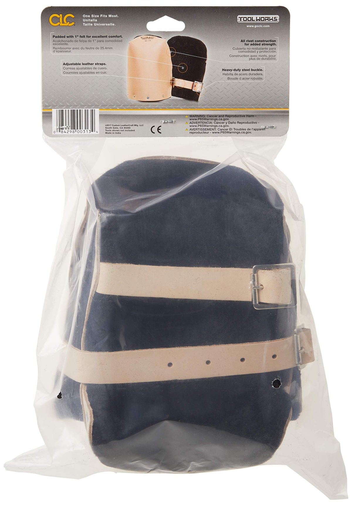 Custom Leathercraft 313 kneepads adjustable strap and steel buckle for secure fit.