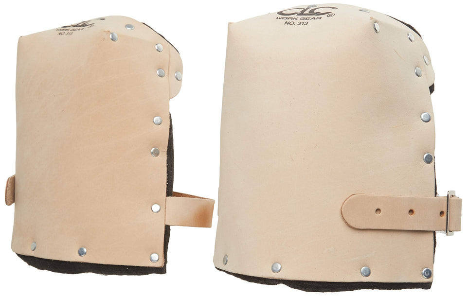 Custom Leathercraft 313 kneepads leather close-up shows durable construction for tough jobs.