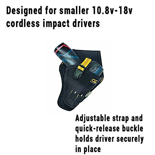 Custom Leathercraft CLC 5021 holster featuring safety strap buckle for secure hold.
