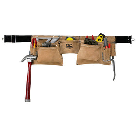 Custom Leathercraft I427X 12-pocket design keeps nails, pencils, and pliers organized.