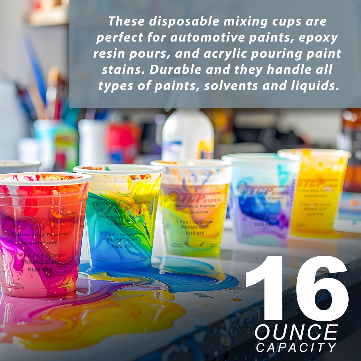 Custom Shop epoxy resin ratio scales cup showing 1 1 to 8 1 measurements