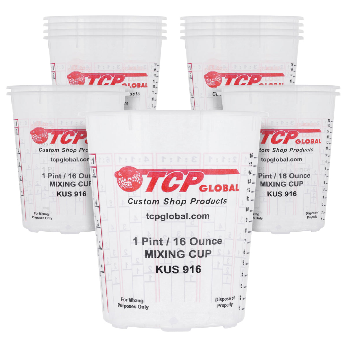 Custom Shop paint mixing cups 16 oz in 12-pack for precise auto paint mixing
