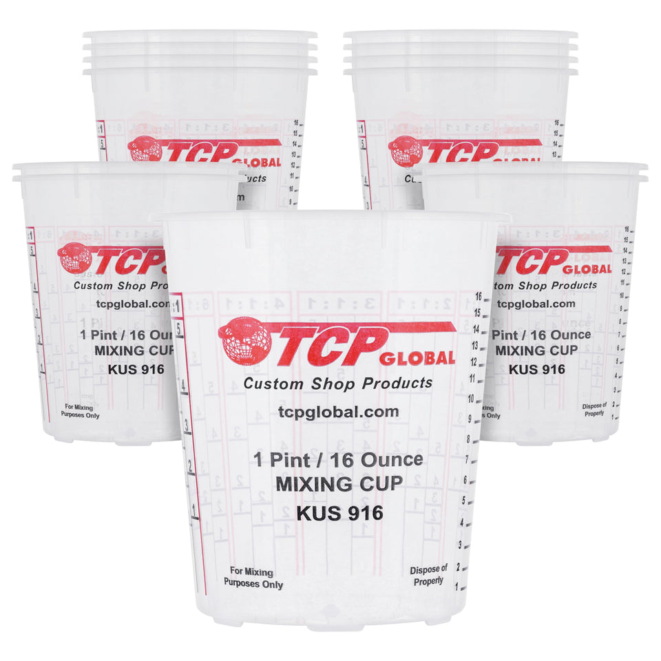 Custom Shop paint mixing cups 16 oz in 12-pack for precise auto paint mixing